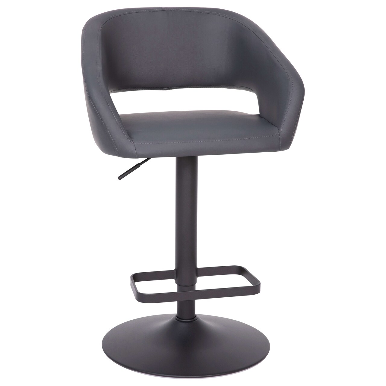 Emma and Oliver Shae Contemporary Upholstered Adjustable Height Barstool with Rounded, Cutout Mid-Back and Pedestal Base
